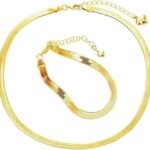 طقم مجوهرات ظهر الحية للنساء من يو شوب – سلسلة وسوار من الستانلس ستيل المطلي بالذهب عيار 18 قيراط