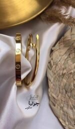⁦طقم أساور حلقية فاخرة من جوليا ستور – ستانلس ستيل 316L مطلي بالذهب عيار 18 قيراط⁩ - الصورة ⁦4⁩